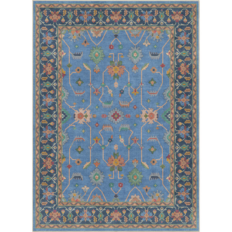 Tapis bleu bohème Bungalow Rose Adrith Antalya, Rectangle 6 pi x 9 pi