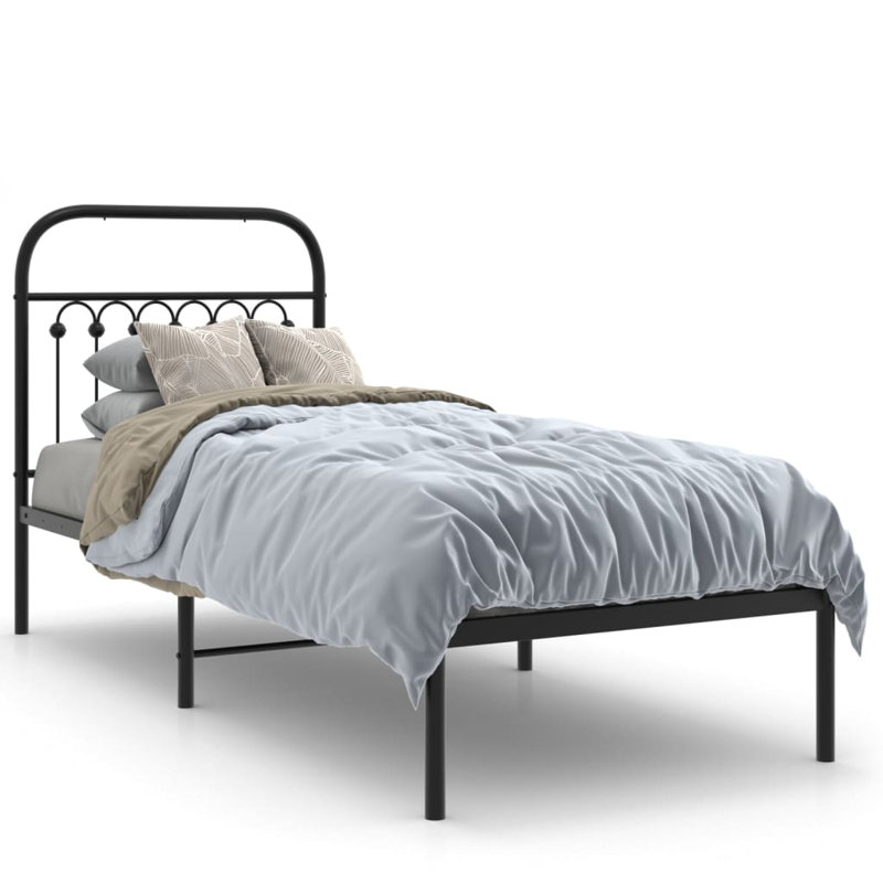 Vidaxl Bed Frame with Metal Headboard, 120cm x 190cm, Black