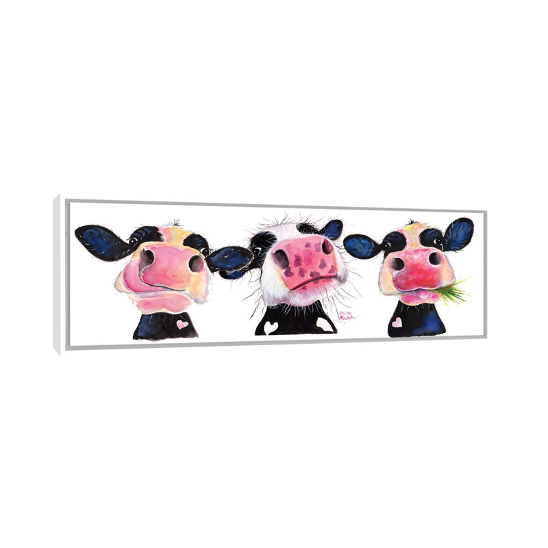 «The Nosy Cows» par Shirley Macarthur - impression d'art graphique panoramique, Toile blanche encadrée