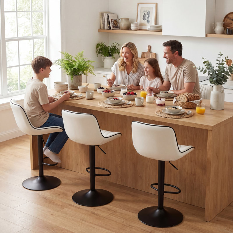 Swivel Bar Stools Modern Faux Leather Upholstered Counter Stools for Kitchen Island, Adjustable Height Stools with Footrest for Home Bar