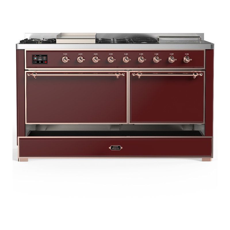 Majestic III Series 60 Inch Dual Fuel Range with 7 Sealed Burners, Griddle, Frenchtop in Antique White (Natural Gas, Copper Trim)