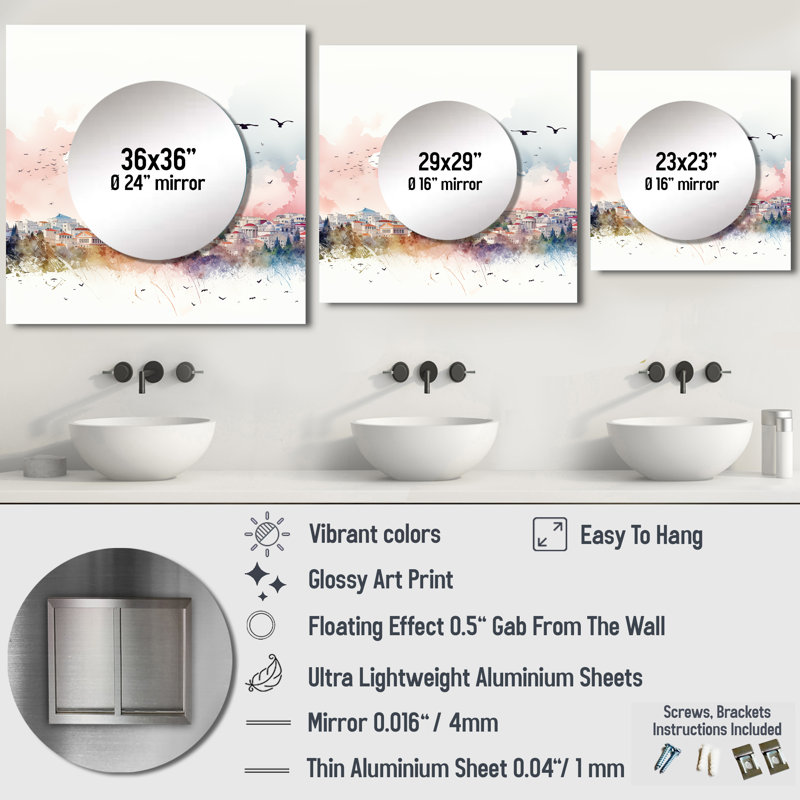 Kosse - Bird Square Mirror Wall Decor For Bedroom, 23" x 23"