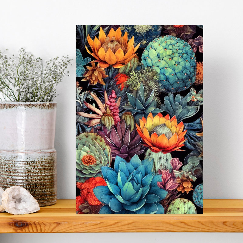 Vibrant Succulent Garden Abstract Cactus Succulent Nature Landscape Wall Art Print, 45.72cm H x 30.48cm W, Beige