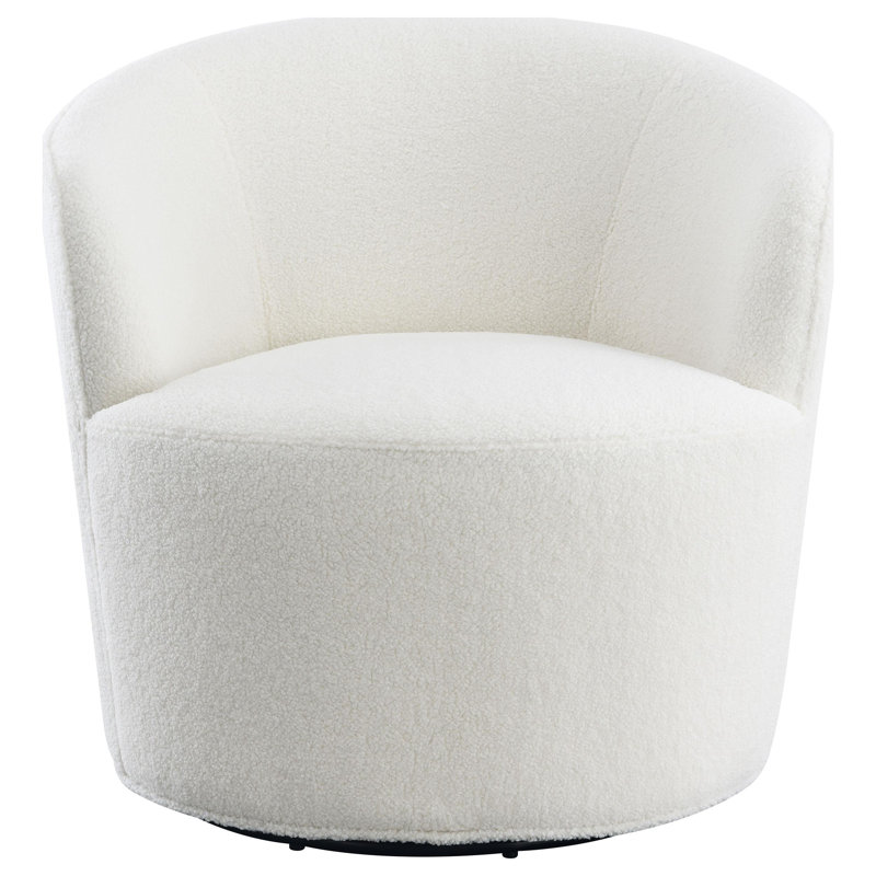 Ashwani Velvet Swivel Barrel Chair, White Velvet