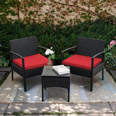 Ensemble de table bistro en rotin pour 2 personnes avec table et coussins