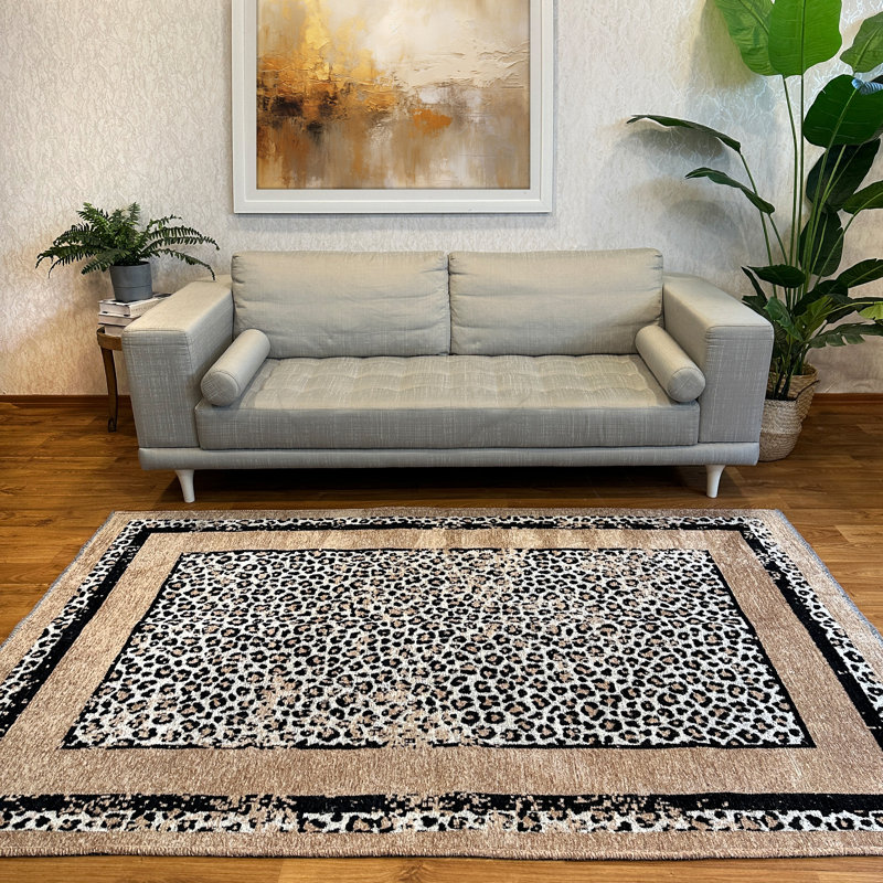 Alfa Rich Ailsa Cheetah & Leopard Pattern Beige & Black Washable Woven Cotton Reversible Area Rugs for Living Room Bedroom Kitchen