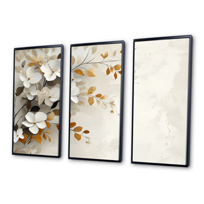 Ensemble de salon art mural cerisiers en fleurs gris brun et cerisiers en fleurs II