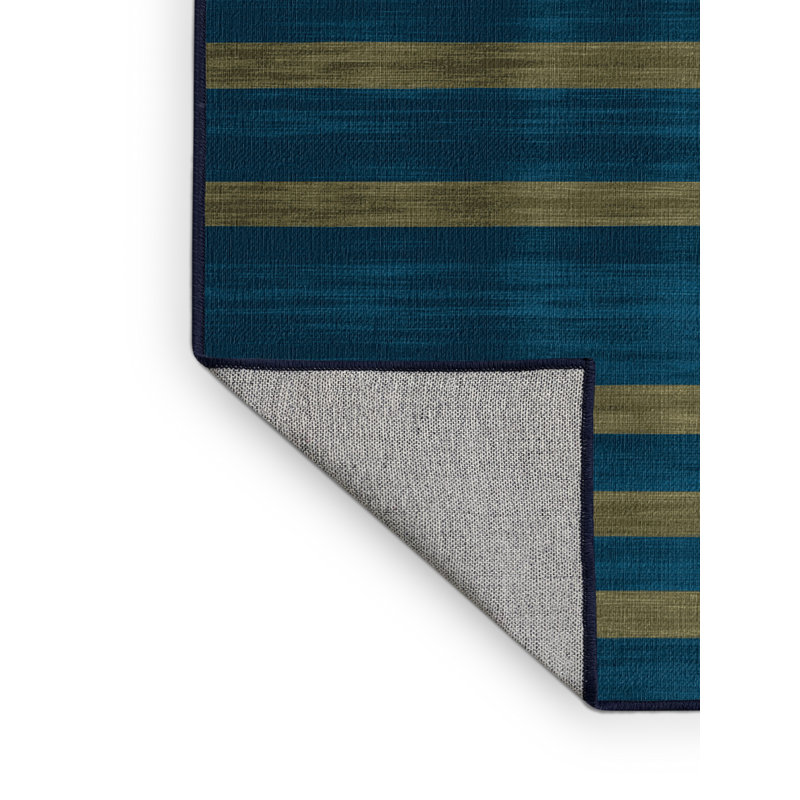 Tapis bleu à rayures horizontales lavable à la machine, Tapis de couloir 2 pi x 4 pi