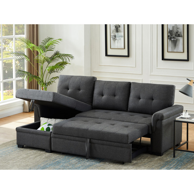 Dark Grey Linen Sleeper Sectional With 84" Chaise For Storage Demand And Availability