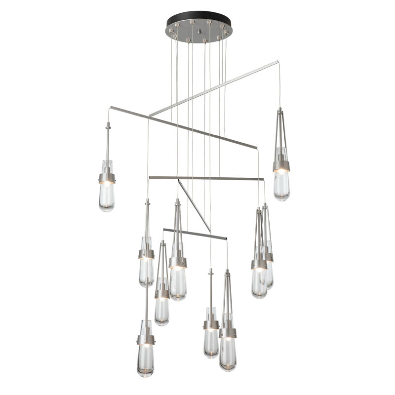 Link 10-Light Mobile Pendant - Natural Iron - Clear Glass - Standard Overall Height, Vintage Platinum, 71"