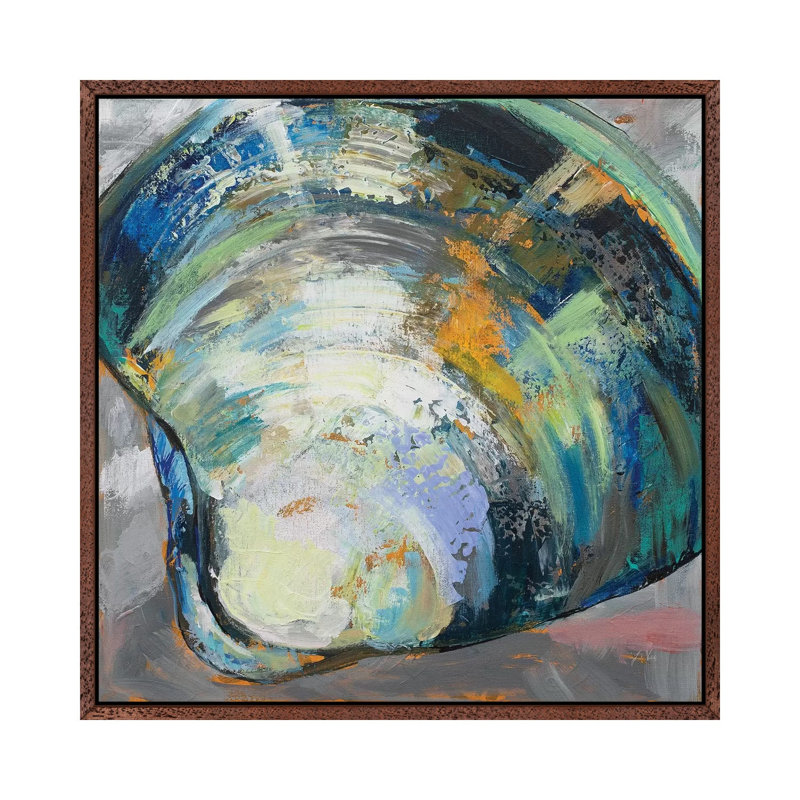 Clamshell Two by Jeanette Vertentes - Painting on Canvas, 45.72cm H x 45.72cm W x 3.81cm D, Classic Brown Wood Framed