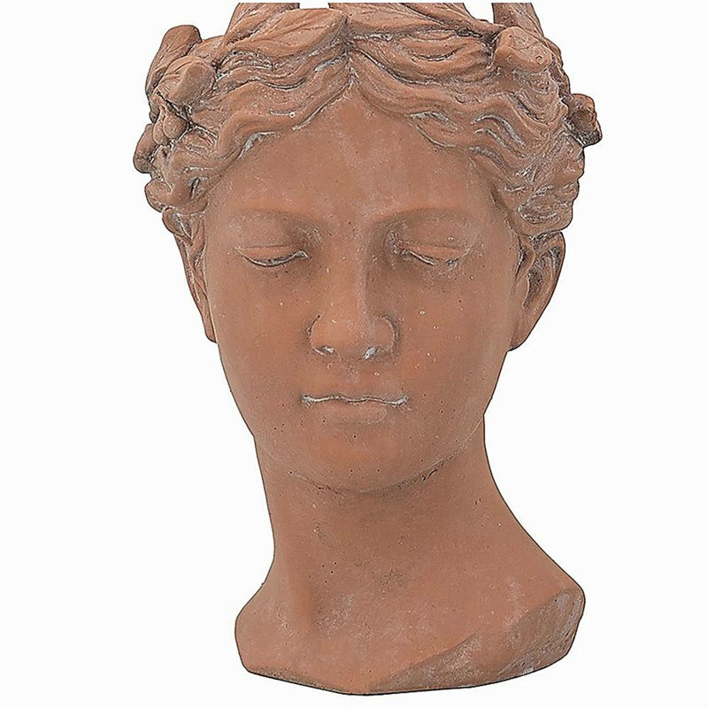 D7x11" Visage Head Bust Planter, Brown, 10.6" H x 7.3" W x 6.9" D