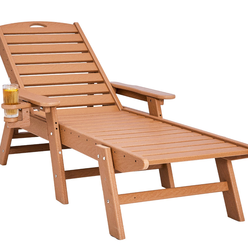 Chaise longue inclinable d'extérieur, réglable en 6 positions, brune, résistante aux intempéries, avec porte-gobelet