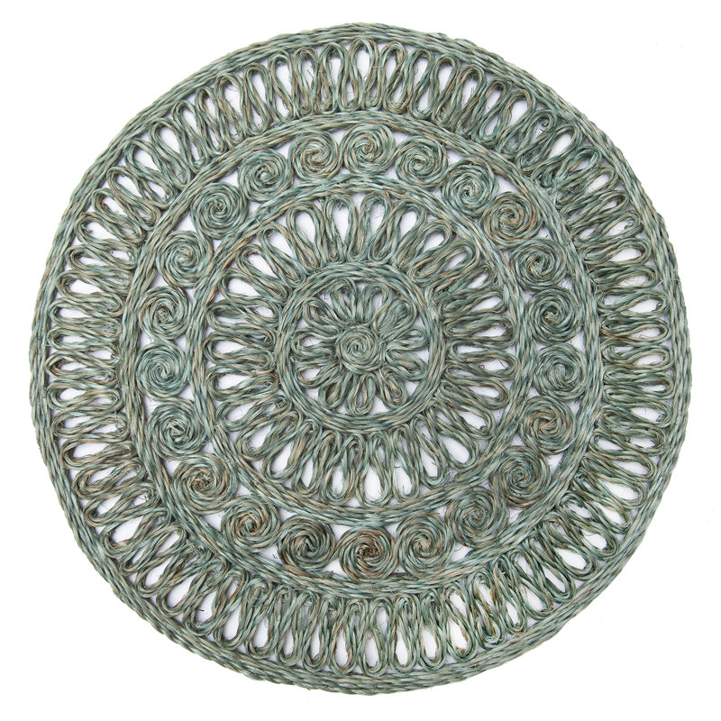 Circolo Abaca Abaca Geometric Round Placemat, Aqua