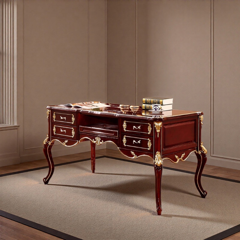 Bureau d'ordinateur brun-rouge durable,  H 30,7 po x l 55,11 po x P 25,59 po