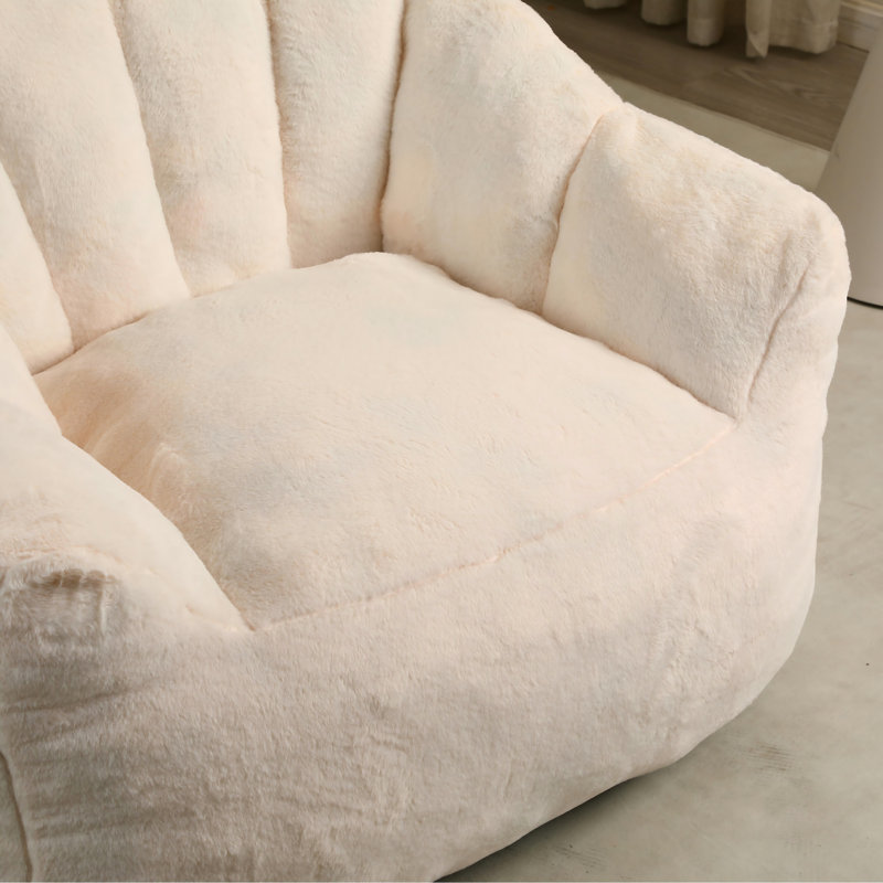Compression Velvet Fabric Shell-Shaped Large Bean Bag Chair, Ivory 