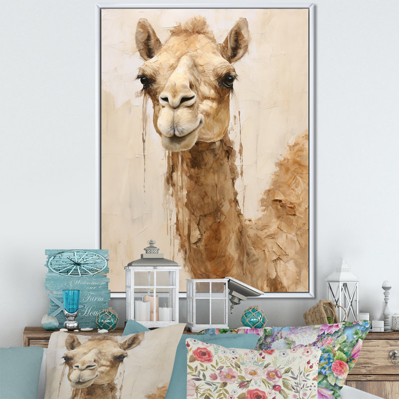 Minimalisme beige chameau II sur toile, Cadre flottant blanc, H 32 po x l 24 po x P 1 po
