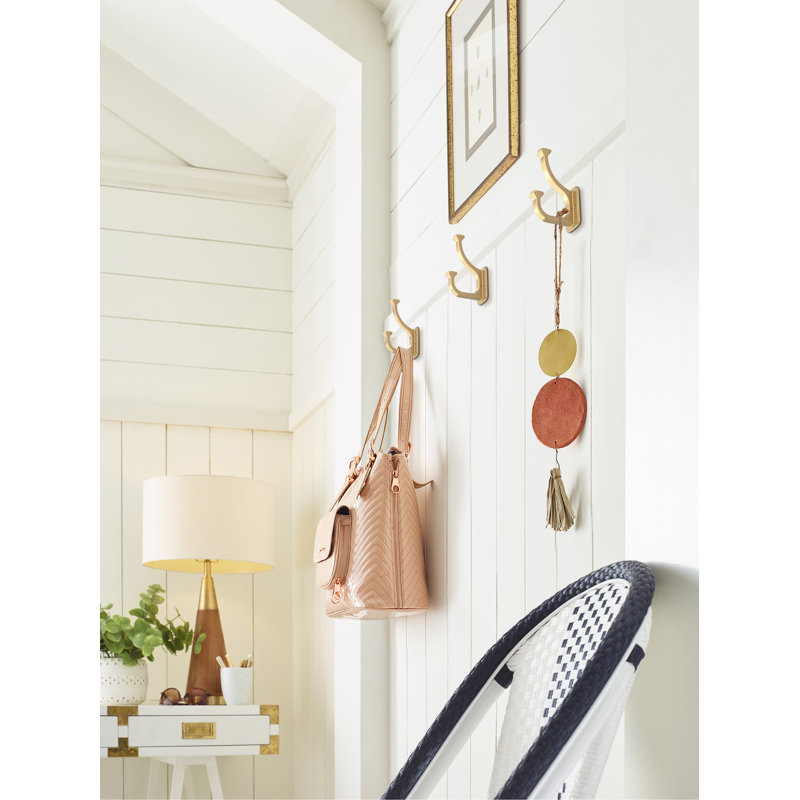 Alder Transitional 2 Prong Decorative Wall Hook, Champagne Bronze