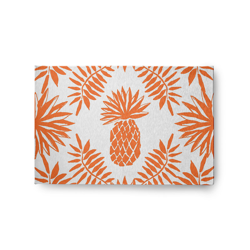 Tapis floral en chenille tissé à la machine à motif floral orange / blanc, Rectangle 2 pi x 3 pi