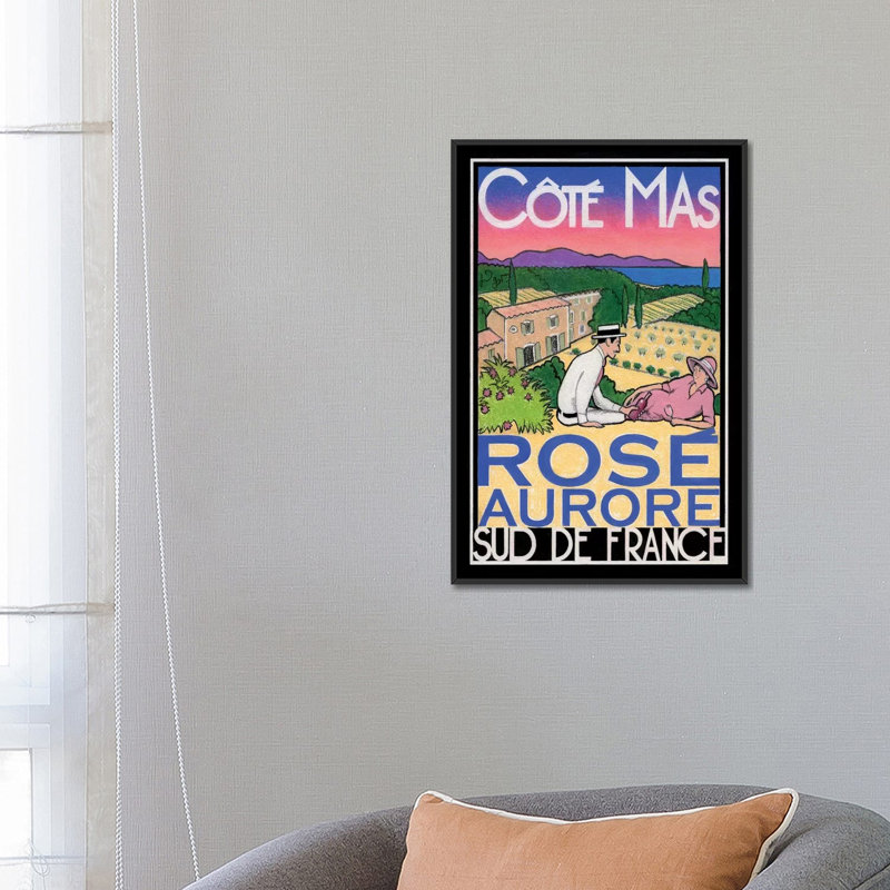 «Rosé Aurore», affiche vintage sur toile, H 26 po x l 18 po x P 1,5 po, Toile encadrée noire, Pas de tapis