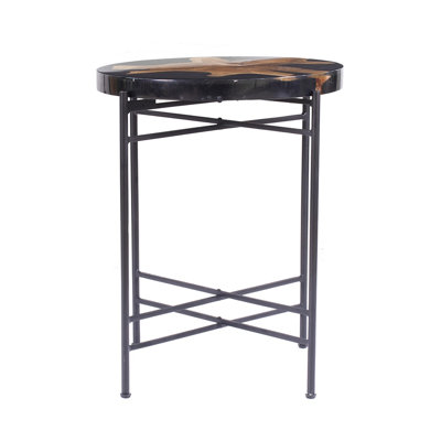 Modern Industrial Side Table with Unique Silhouette, Black and Brown Wood Finish