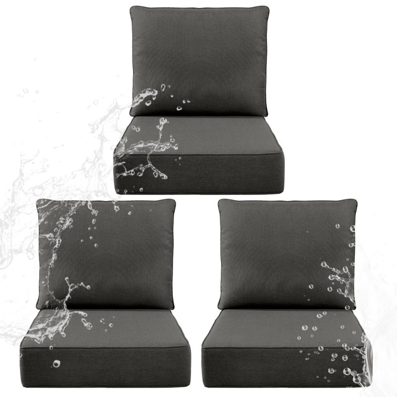 Outdoor Chair Cushions, 24" X 23" High-Density Foam Deep Seat Patio Cushions With Olefin Fabric & Removable Zipper Cover, Outdoor Furniture Replacement Cushions Set Of 3 For Chair Sofa Couch