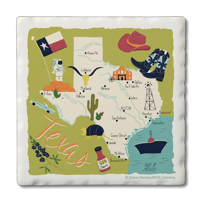 Texas Home 4 Piece Tumbled Tile Coaster Set
