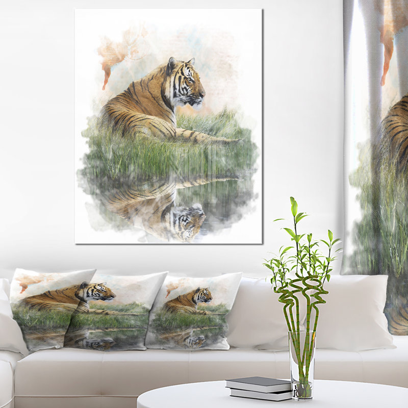 «Relaxing Tiger» - reproduction d'art, H 40 po x l 30 po x 1,5 po, Métal