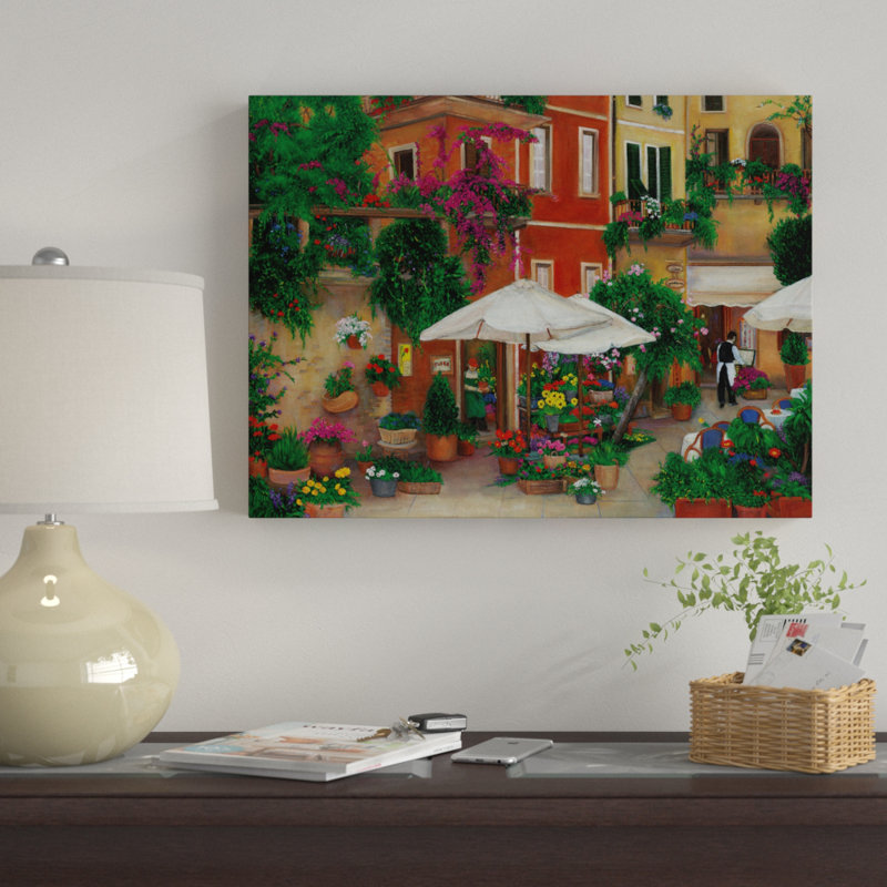 «Flowers By The Cafe», reproduction de photo sur toile tendue, H 35 po x l 47 po x P 2 po