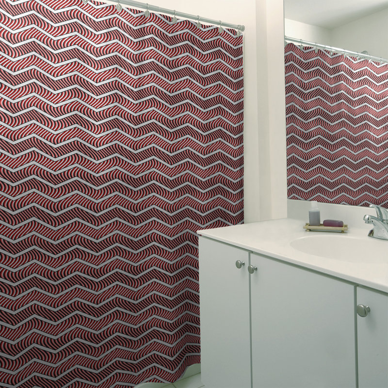 Rideau de douche simple à chevrons ondulés, Rouge