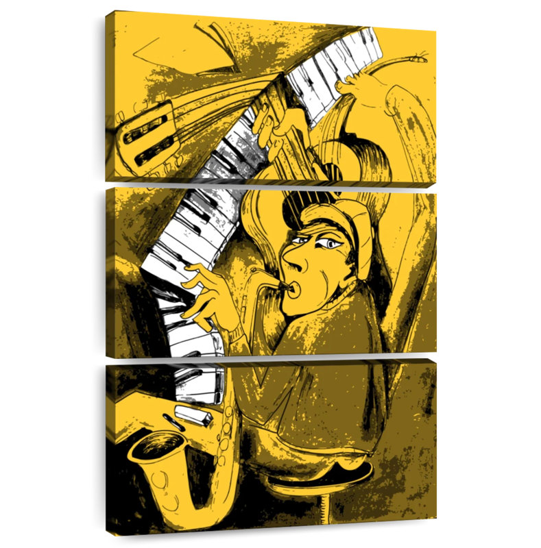 Caricature de musicien de jazz, H 23 po x l 14 po