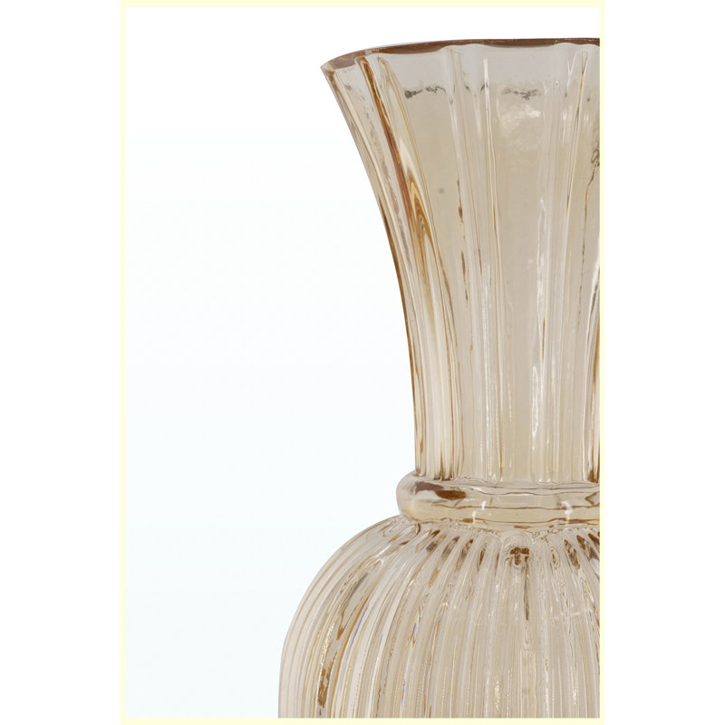 Vase décoratif en verre ambré 5,1 x 9,4 pouces avec texture nervurée et col évasé, petit vase décoratif en verre