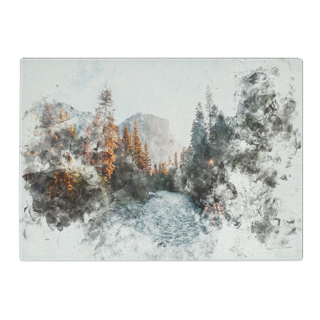 Tempered Glass Yosemite Valley Sunrise Watercolour Chopping Board