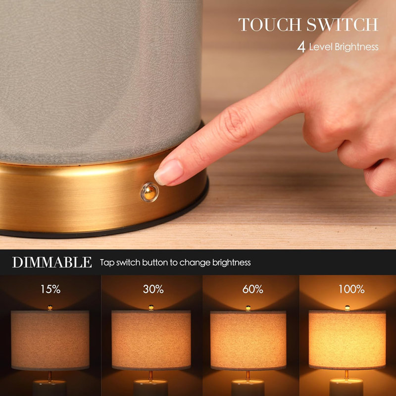 Classic Ceramic - Battery Powered Table Lamp, Rechargeable Cordless Ceramic Lamp, Full-Size 19.5 Inch Height, 4-Level Dimming, Smart Safety Protection, Type-C Fast Charging, LED Bulb Included