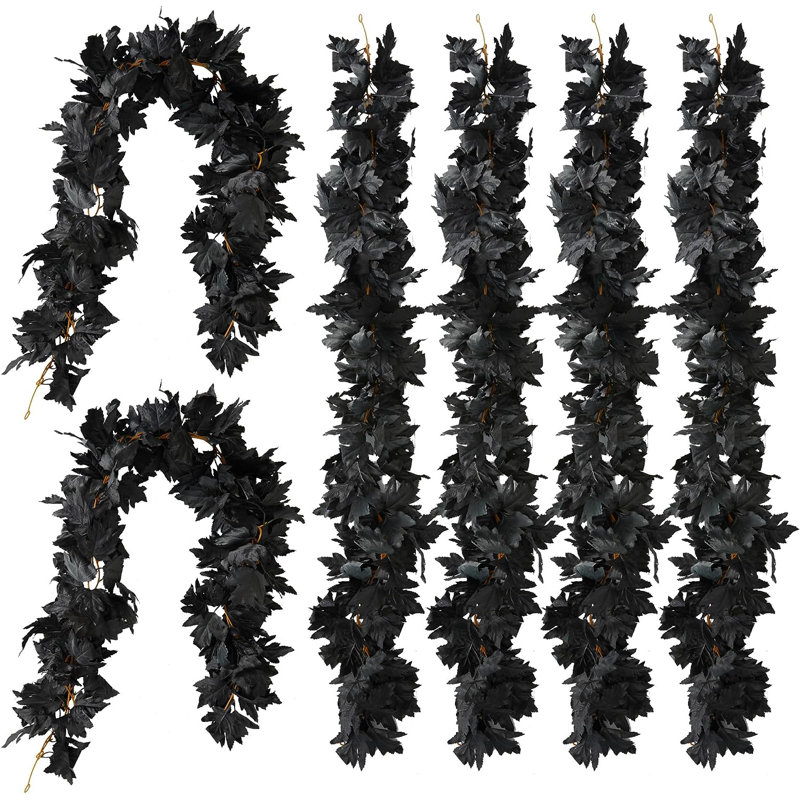 6 pièces guirlande noire, 5,6 pi Halloween guirlande feuille d'érable artificielle guirlande automne vignes d'automne décorations de table pour Thanksgiving