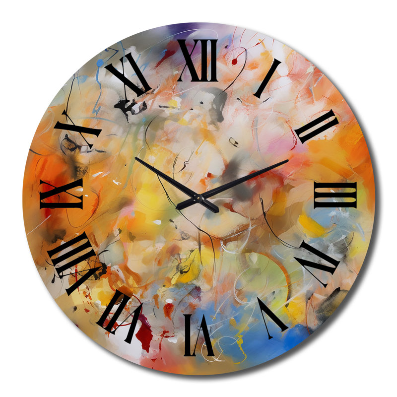 Horloge murale bleue, jaune et orange, Très grand