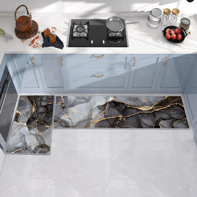 Marble Polyester Water Resistant Anti-Fatigue Non-Skid Kitchen Mat