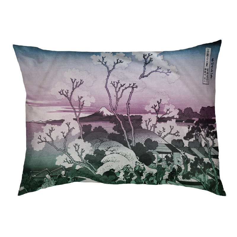 Coussin stylisé mountain fuji through the cerise Burkart, L 32,5 po x l 42,5 po, Mauve / vert / brun foncé