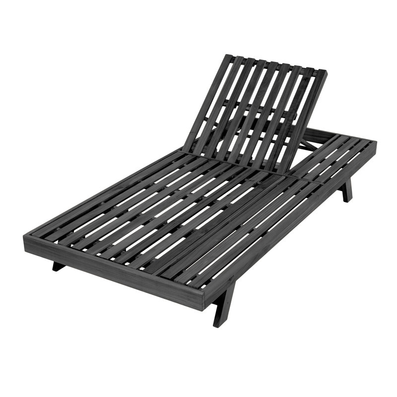 L 79 po x l 37,75 po x H 34 po Chaise longue en bois d'acacia pliable aux 2/3, finition noire non rembourrée avec dossier réglable et surface de rangement plate, bois massif rustique pour patio