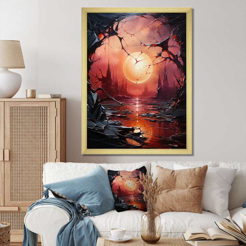 «Fractured Reality Mystic River» sur toile, Encadrement doré, H 40 po x l 30 po x P 1,5 po