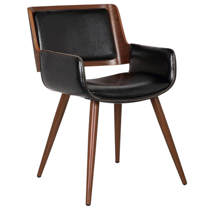 Nunda Faux Leather Mid-Century Dining Chair, Polished Obsidian
