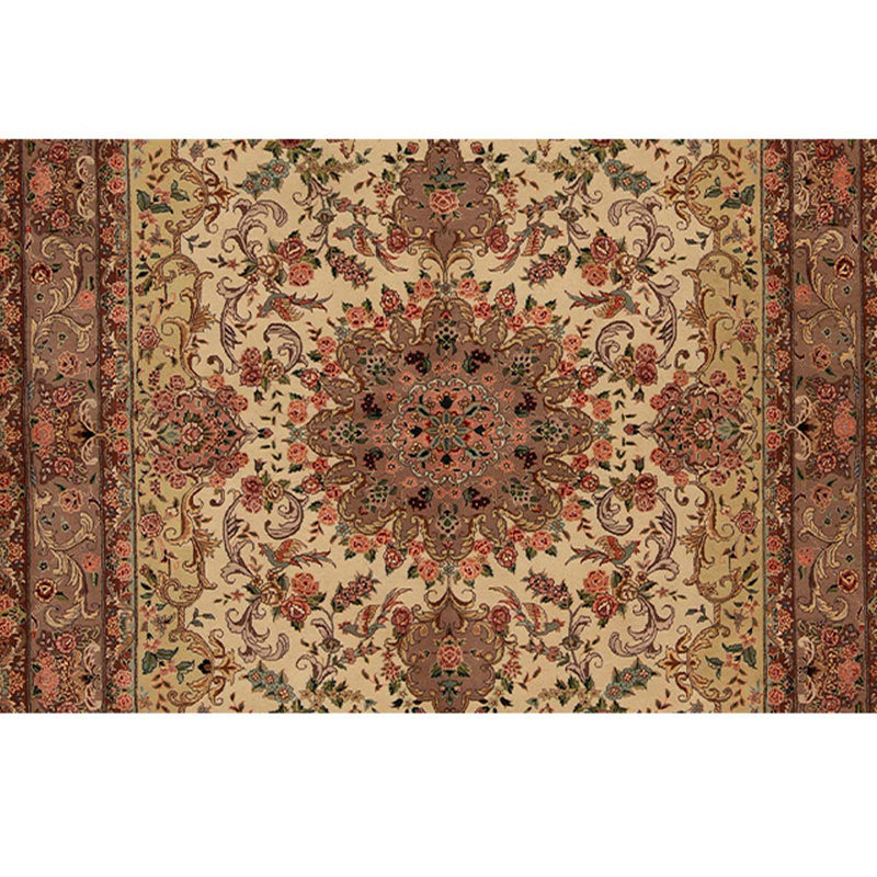 Tapis beige / rose / brun en laine noué à la main de conception unique 6 pi x 9 pi