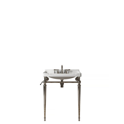 Lavabo de console de salle de bain mural avec trous de robinet pré-percés, pieds de support autoportants et barre à serviettes, idéal pour les salles de bain modernes