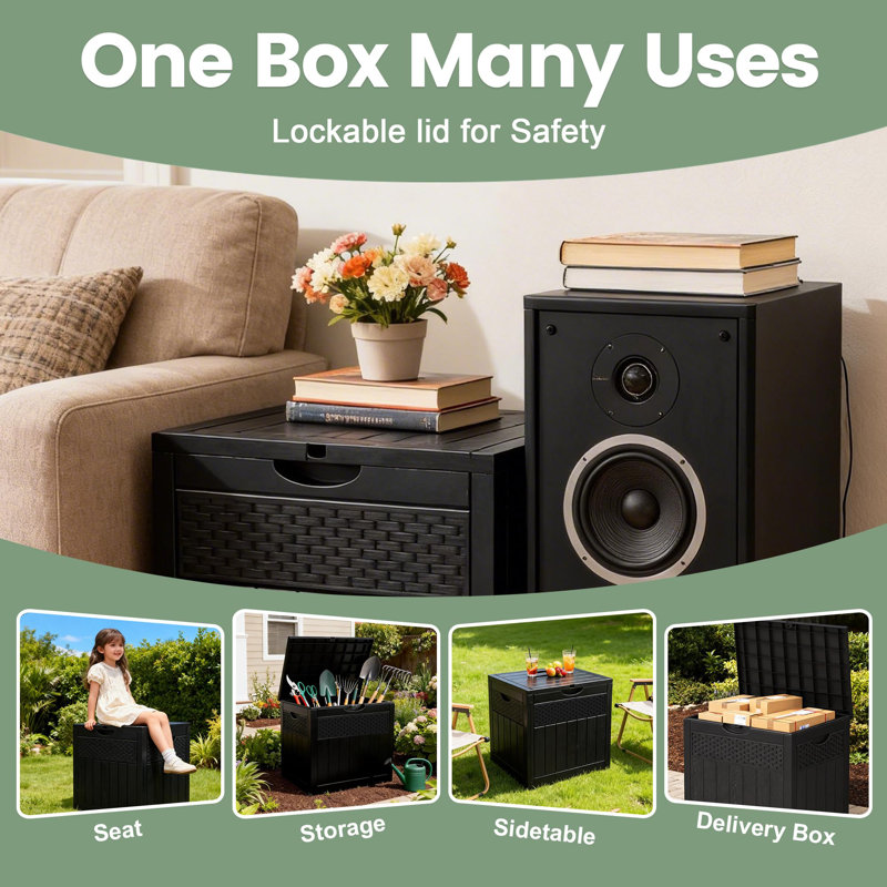 33 Gallon Outdoor Storage Box, Black