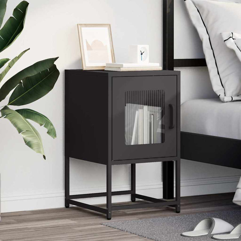 36cm W Steel Bedside Table, Black