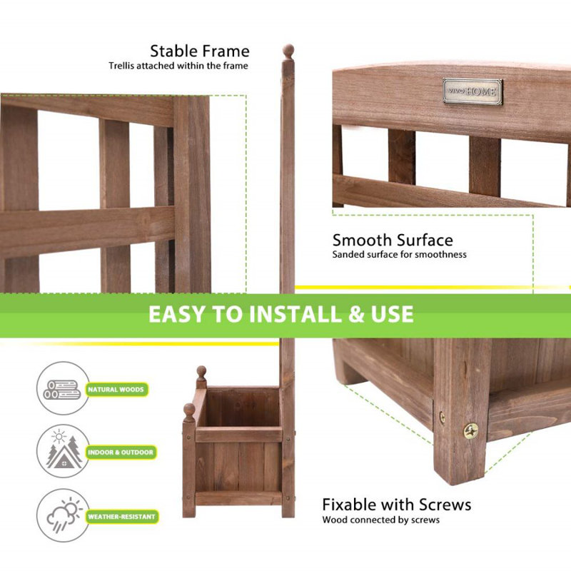 Fir Wood Rectangular Raised Planter Bed with Trellis, 48" Height