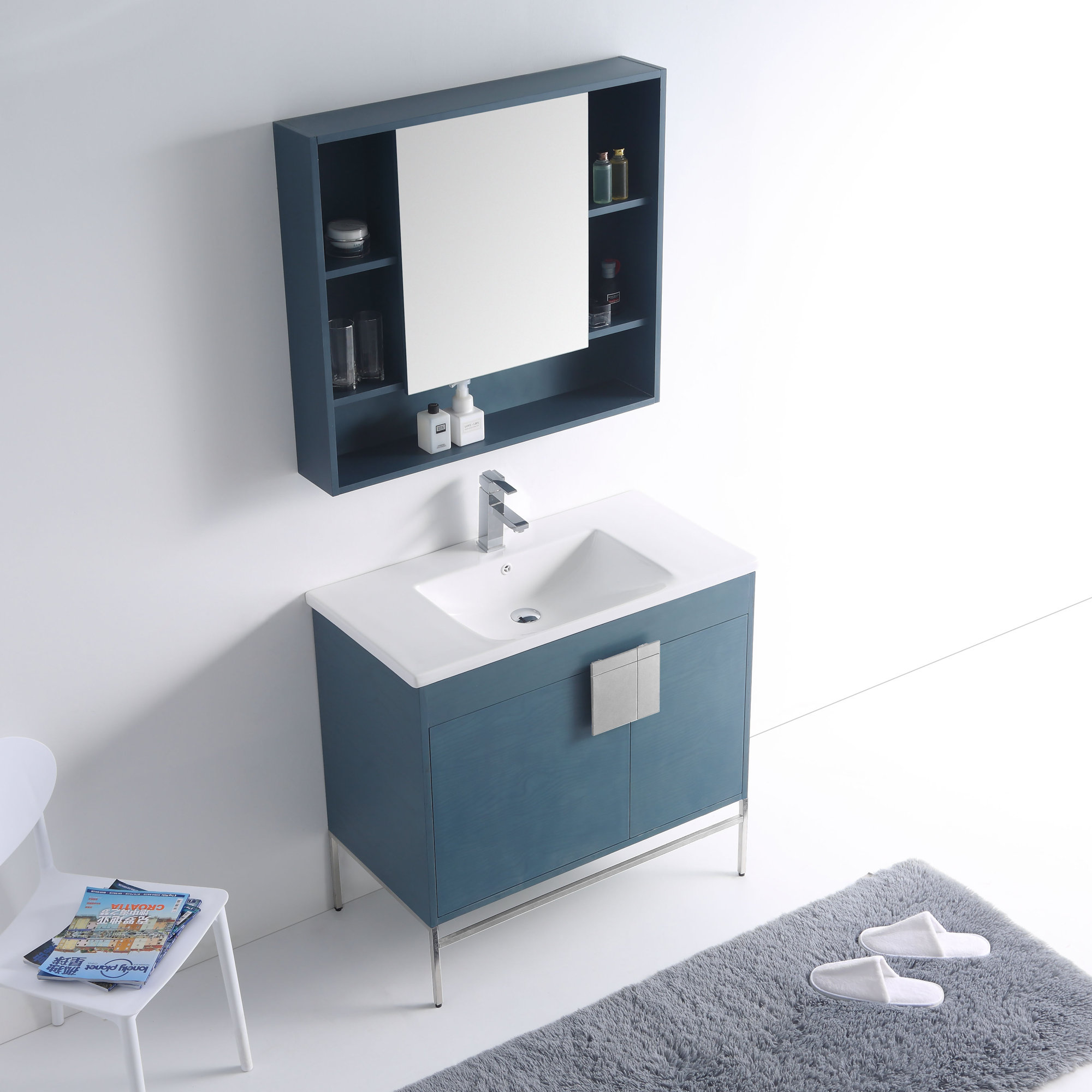 Maisie 36'' Single Bathroom Vanity, French Blue, Polished Chrome
