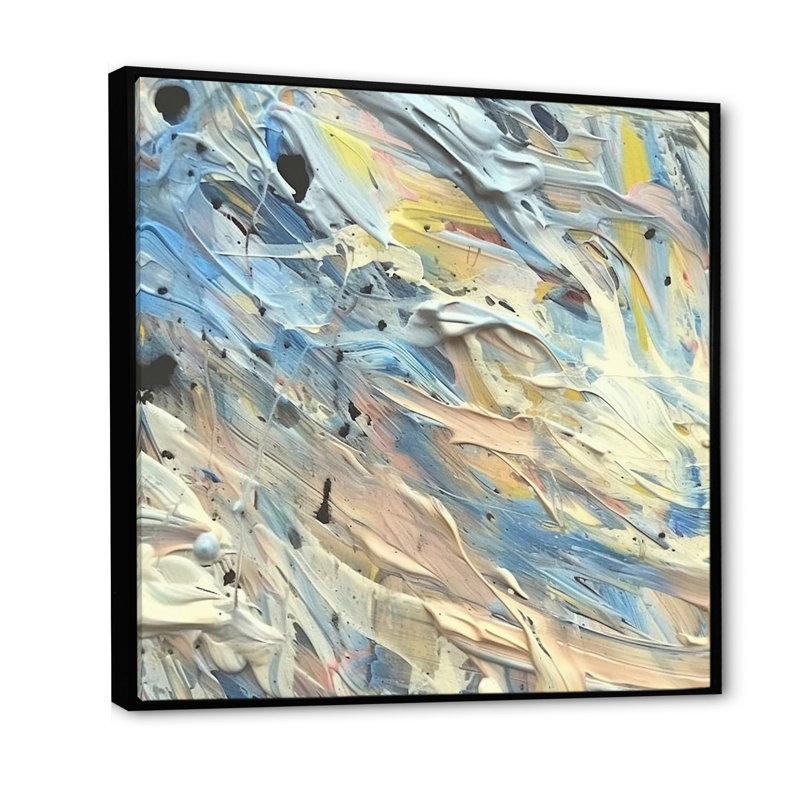 «Summer Memories Abstract in White And Blue», reproduction d'art sur toile, H 36 po x l 36 po x P 1,5 po, Cadre flottant noir