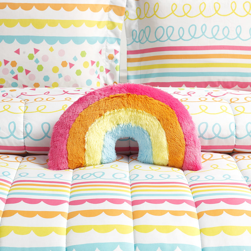 ALEX + BELLA Color Pop Rainbow Orange Microfiber Comforter Set, Twin Comforter + 1 Standard Sham + Throw Pillow
