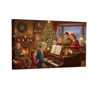 «Christmas Family Christmas Gathering Piano Music», ensemble de 3 impressions d'art sur toile